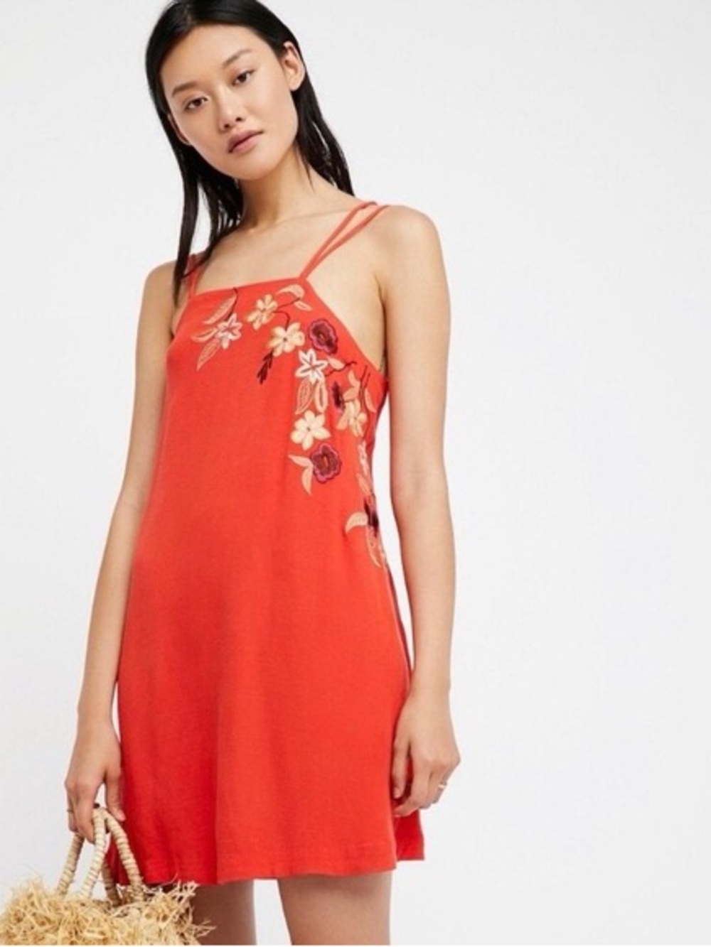 Free People Red Embroidered Mini Dress